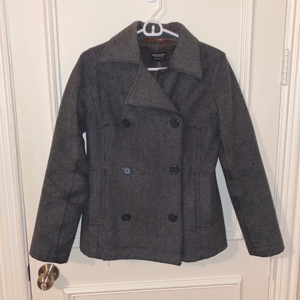 American Eagle Grey Double Breasted Wool Peacoat - image 1
